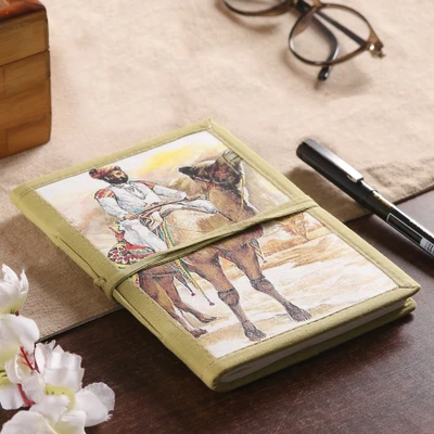 Handmade paper journal, 'Camel Adventure' - Indian-Made 48-Page Handmade Journal with Classic Scene