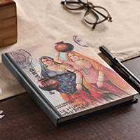 Handmade paper journal, 'Rajasthani Beauty' - Indian-Inspired Folk Art 50-Page Handmade Paper Journal
