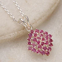 Ruby pendant necklace, 'Passion Nova' - Birthstone Faceted Ruby Star Pendant Necklace from India