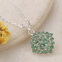 Emerald pendant necklace, 'Immortal Nova' - Star-Themed High-Polished Pendant Necklace with Emerald Gems