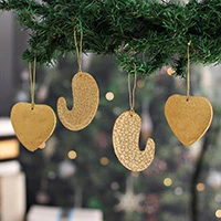 Fabric ornaments, 'Hearts and Paisleys' (set of 4) - Set of 4 Heart and Paisley-Shaped Fabric Christmas Ornaments