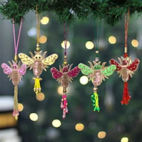 Cotton ornaments, 'Holiday Bees' (set of 5) - Set of 5 Cotton Beaded Bee Ornaments with Zardozi Embroidery