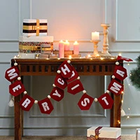 Wool felt garland, 'Christmas Greet' - Red and White Christmas-Inspired 100% Wool Felt from India