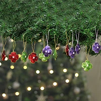 Beaded ornaments, 'Dashing Daisies' (set of 12) - Spring-Themed Multicolor 12-Piece Sequin-Beaded Ornament Set