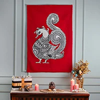 Chain-stitched tapestry, 'Royal Nature' - Artisan-Made Peacock-Theme Chain-Stitched 100% Wool Tapestry