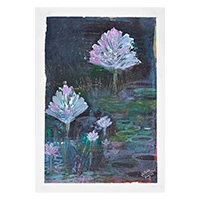 'Blooming Through Darkness' - Signed Floral Impressionist Acrylic on Paper Night Painting