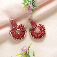 Ceramic statement earrings, 'Crimson Glamour' - Bollywood-Style Hand-Painted Red Ceramic Statement Earrings