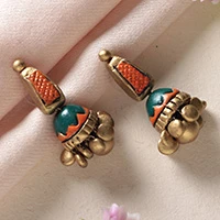 Ceramic statement earrings, 'Jhumki Flair' - Jhumki-Style Hand-Painted Ceramic Statement Dangle Earrings