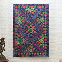 Recycled patchwork wall hanging, 'Geometry of Harmony' - Eco-Friendly Geometric-Patterned Patchwork Wall Hanging