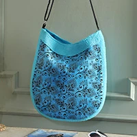 Cotton shoulder bag, 'Cerulean Vines' - Spring-Inspired Cerulean 100% Cotton Floral Shoulder Bag