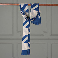 Wool shawl, 'Contemporary Blue' - Blue and Ivory Wool Shawl with Printed Abstract Patterns