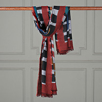 Wool shawl, 'Creative Style' - Bohemian Printed Hand-Stitched Bordered Fringed Wool Shawl