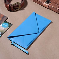 Leather wristlet, 'Message in Sky Blue' - Whimsical Envelope-Shaped Sky Blue 100% Leather Wristlet