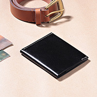 Men's leather card holder wallet, 'Dauntless Jet Black' - Men's 100% Leather Bi-Fold Card Holder Wallet in Jet Black