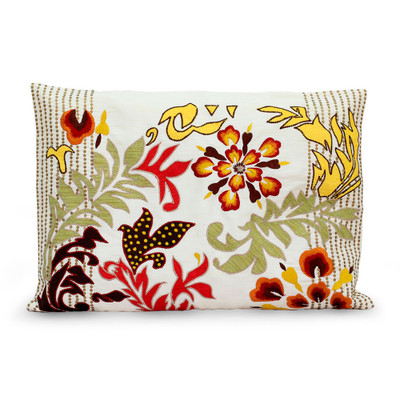 Applique cushion cover, 'Summer Blooms' - Applique Embroidered Floral Cushion Cover with Sequins