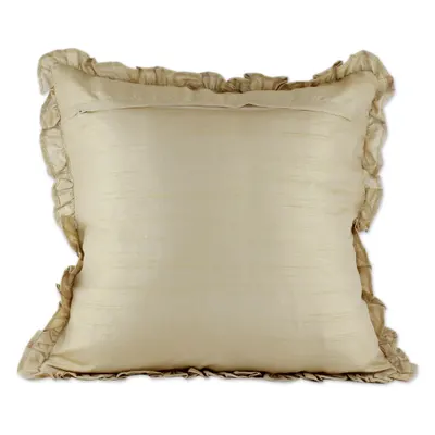 Cotton blend cushion covers, 'Garden Dreams' (pair) - 2 Cotton Blend Cushion Covers with Acrylic Floral Embroidery