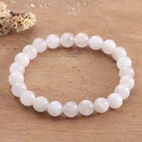 Moonstone beaded stretch bracelet, 'Souls of Radiance' - Beaded Stretch Bracelet with Natural Moonstone Gems