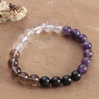 Multi-gemstone beaded stretch bracelet, 'Meditative Colors' - Multicolor Handmade Multi-Gemstone Beaded Stretch Bracelet