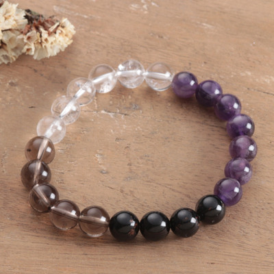 Multi-gemstone beaded stretch bracelet, 'Meditative Colors' - Multicolor Handmade Multi-Gemstone Beaded Stretch Bracelet