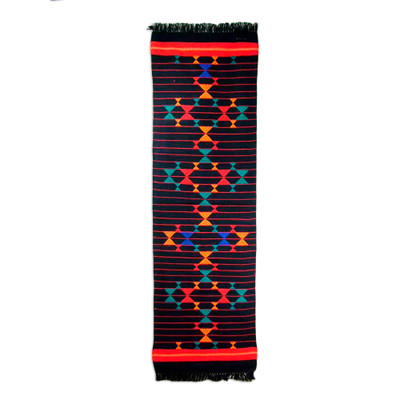 Cotton table runner, 'Magical Constellations' - Handwoven Fringed Cotton Table Runner with Geometric Motifs