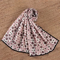 Cotton scarf, 'Linen Constellation' - Geometric-Patterned 100% Cotton Scarf with Black Piping