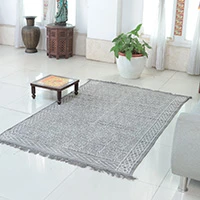 Cotton dhurrie rug, 'Paisley Virtuoso' (4x6) - Handwoven Paisley 100% Cotton Dhurrie Rug in Grey Hues (4x6)