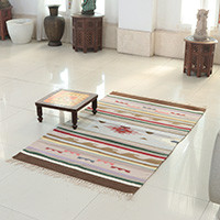 Wool dhurrie rug, 'Paths of Flare' (3x5) - Indian-Crafted Classic Striped 100% Wool Dhurrie Rug (3x5)