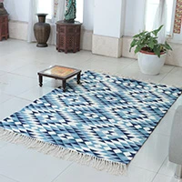 Wool dhurrie rug, 'Fabulous Blue' (4x6) - Diamond-Patterned Blue-Toened 100% Wool Dhurrie Rug (4x6)