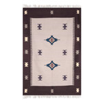 Wool dhurrie rug, 'Midnight Constellation' (4x6) - Star-Patterned Midnight and Cordovan Wool Dhurrie Rug (4x6)