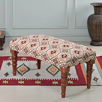 Cotton ottoman, 'Grand Earth' - Earthy-Toned Classic Patterned 100% Cotton and Wood Ottoman