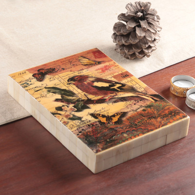 Hand-carved decorative box, 'Sylvan Unison' - Nature-Inspired Hand-Carved Decorative Box Made in India