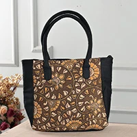 Cotton tote bag, 'Swirling Blossoms' - Floral and Leaf-Themed Hand Block-Printed Cotton Tote Bag