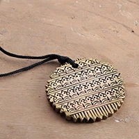 Ceramic pendant necklace, 'Midas Memoir' - Handcrafted Ceramic Pendant Necklace in Antiqued Golden Hues