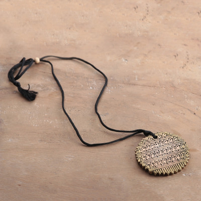 Ceramic pendant necklace, 'Midas Memoir' - Handcrafted Ceramic Pendant Necklace in Antiqued Golden Hues