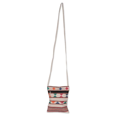 Cotton sling bag, 'Rainbow Medley' - Rainbow-Palette Patterned 100% Cotton Zippered Sling Bag