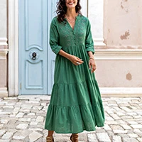 Embroidered cotton dress, 'Fresh Energy' - Embroidered Spring-Inspired Cotton A-Line Dress in Green
