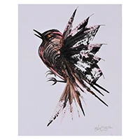 'Blush in Flight' - Abstract Modern Acrylic on Paper Painting of Bird Mid-Flight