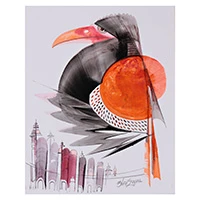 'City Sentinel' - Abstract Modern Acrylic on Paper Painting of Exotic Bird