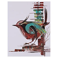 'Urban Perch' - Acrylic on Paper Abstract Modern Avian Art from India