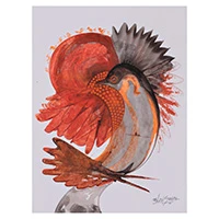 'Crimson Crest' - Abstract Modern Orange Brown Acrylic on Paper Bird Painting