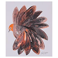 'Sienna Plume' - Bird-Themed Abstract Modern Acrylic on Paper Painting