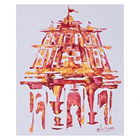 'Sanctum of Radiance' - Abstract Architectural Acrylic Painting of a Temple in India