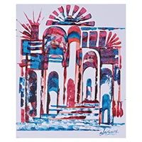 'Awakening Arches' - Modern Abstract Acrylic Painting of an Indian Temple