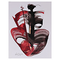 'Meditative Strings' - Woman Playing Musical Instrument Abstract Acrylic Painting