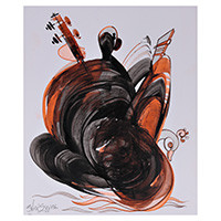 'Meditative Resonance' - Warm-Palette Expressionist Music-Themed Acrylic Painting