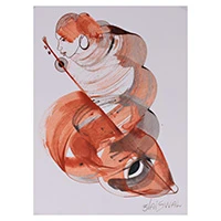 'Whispers of the Raga' - Expressionist Acrylic on Paper Painting of Woman and Raga