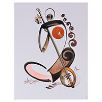 'Strings of Stillness' - Signed Expressionist Music-Themed Acrylic on Paper Painting