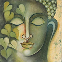 'Serene Buddha' - Oil on Canvas Painting of Buddha in Shades of Green
