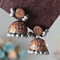 Ceramic dangle earrings, 'Royal Ambience' - Bollywood-Inspired Copper and Silver Ceramic Dangle Earrings