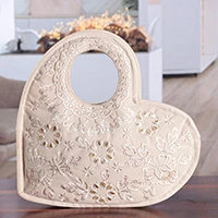 Embroidered heart handbag, 'Be Still My Heaven' - Gotta Patti Embroidered Alabaster Faux Velvet Heart Handbag